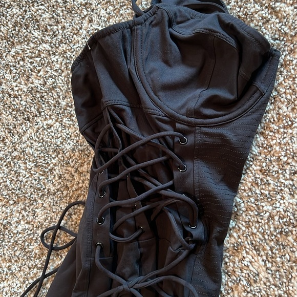 NEW MODA International Black Corset Dress 12 Fitted Bodycon CupsMini Bustier Tie - Picture 6 of 7